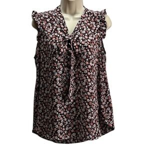 Sweet Rain Women Floral Sleeveless V-Neck Tie Round Hem Top Blouses Size XL